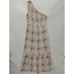 Knox Rose Dress Women's S One Shoulder Smocked Tiered Geometric Floral Long Maxi